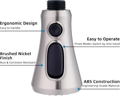 Hibbent 2.5GPM Kitchen Faucet Spray Head with 3 Modes, Brushed Nickel, 15 Adapters