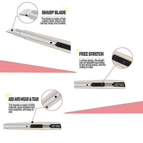 2pcs Utility Knife 9mm 60 Degree Foil Blade Cutter Snap Off Retractable Wrap Gift Box Paper Wallpaper Craft Abs Anti-slip Handle Auto Lock Cutter