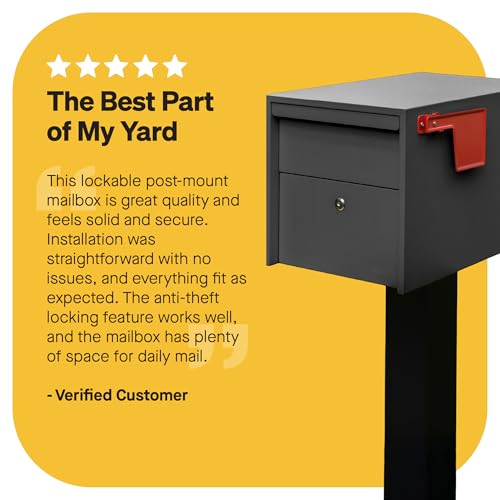 Adoorn Small Black Locking Mailbox Post Mount - Modern, Weatherproof, Secure