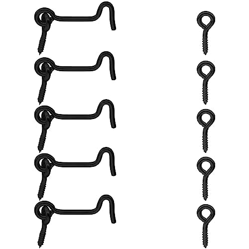 2-Inch Black Cabin Hook and Eye Latch - 5 Pack for Doors & Windows