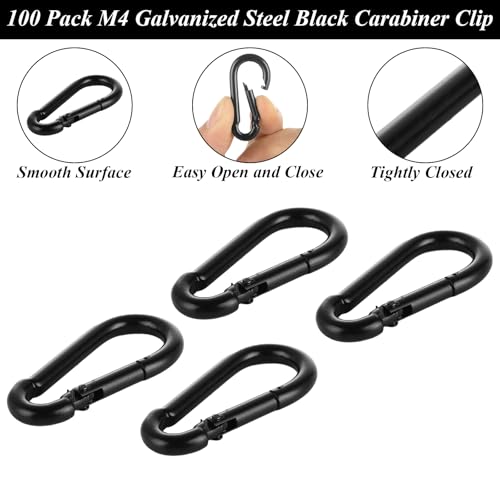 MIVIDE M4 40mm Black Carabiner Clips 100 Pack Heavy Duty Spring Snap Hooks