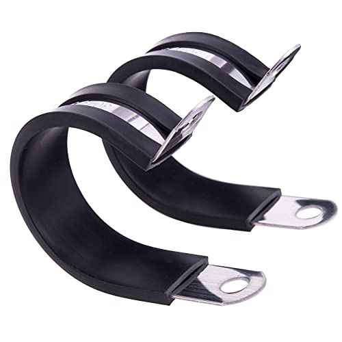 HOLYBEAR 1-1/2 Inch Stainless Steel Cable Clamp, Rubber Insulated Metal Conduit Wire Holder Strap Clips for Pipe, Tube, Hose Bracket (38mm, 12pcs)