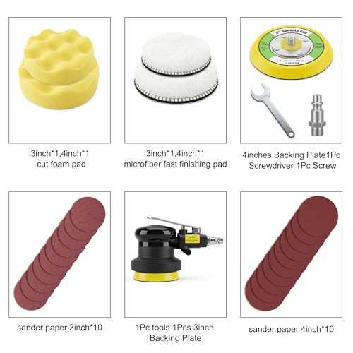 3 inch & 4 Air Sander Kit, Pneumatic Random Orbital DA with Sanding