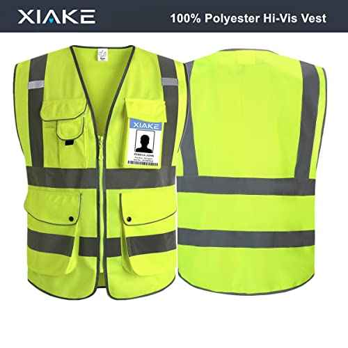 XIAKE 9 Pockets Class 2 High Visibility Reflective Safety Vest for Men Women,Meets ANSI/ISEA Standard