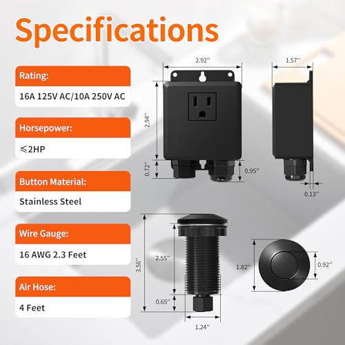 Joinfworld Waterproof Matte Black Garbage Disposal Air Switch Kit - Easy Install