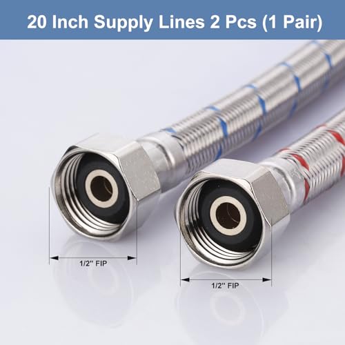ARCORA 20-Inch Stainless Steel Faucet Supply Hose Connector 1/2 FIP x 1/2 FIP Pair