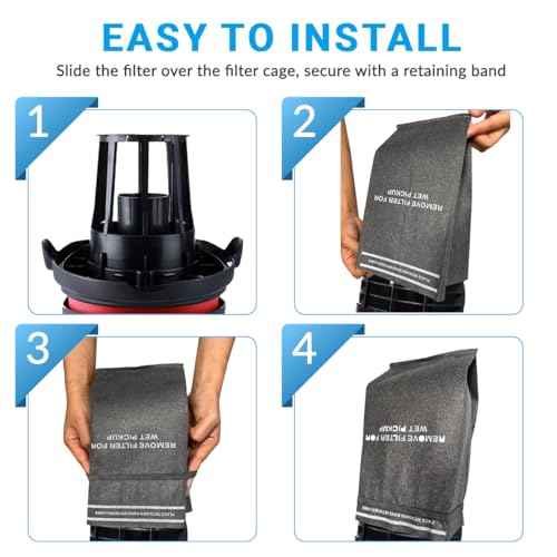 8 Pack 38737 Dust Filter Bags Replacement for Craftsman 2 to 2.5 Gallon Wet/Dry Vacuums and Powerhead Bucket Vac, Part# CMXZVBE38737 / 9-38737, with 3 Retaining Bands