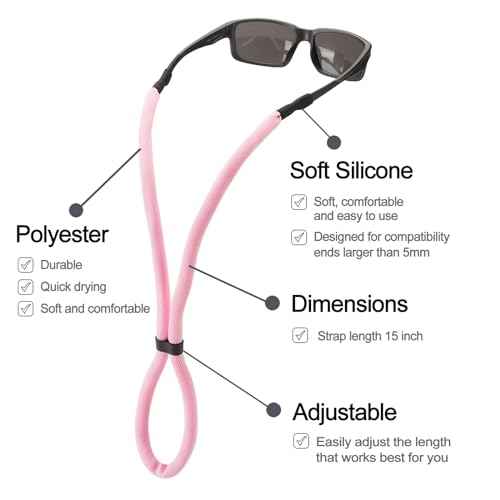 Sunglasses Strap Holder for Floating - Adjustable Glasses Strap Lanyard for Men Women - Eyeglass Strap Holders Around Neck - Eyewear Retainer Cord String for Water Sports- (2pcs Pink)
