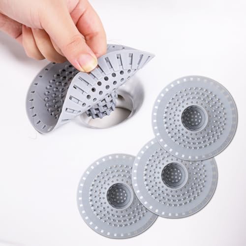 Silicone Bathtub Drain Hair Catcher - Collapsible Drain Strainer for 1.48''-1.75'' Drains, 3 Pack