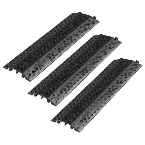 VEVOR 3 Pack Drop Over Cable Cover, 2 Channel Heavy Duty Cable Hose Protector Ramp, 38.3'' Floor Cord Cover, 17,500 lbs/Axle Load Capacity, for Traffic Areas, Indoor, Outdoor, Home, Office, Warehouse