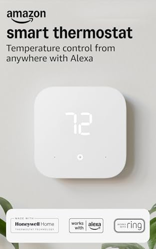Amazon Smart Thermostat - 1 Pack, Compatible with Alexa & Ring, C-Wire Required