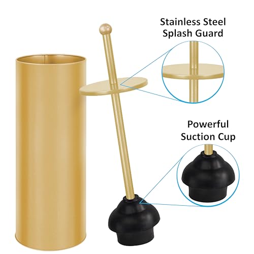 Zahari Home Gold Toilet Plunger with Holder - Heavy Duty Cleaning & Strong Suction