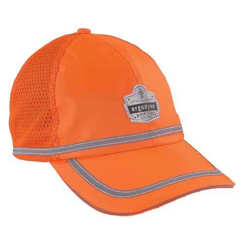 Ergodyne GloWear 8930 High Vis Baseball Hat, Breathable Mesh Paneling, Reflective Trim for Enhanced Visibility,Orange