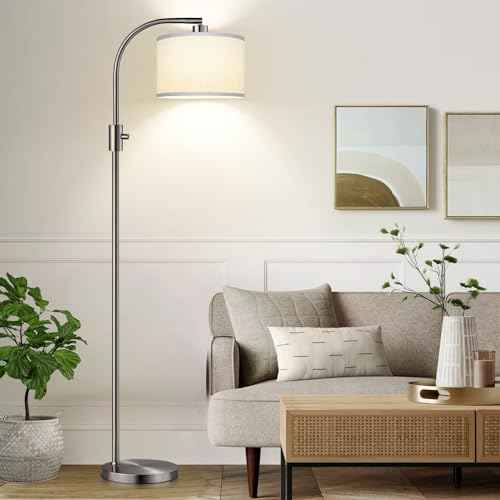 Nintiue Dimmable Floor Lamp, 1200 Lumens LED Edison Bulb Included, Arc Floor Lamps for Living Room Modern Standing Lamp with Linen Shade, ?F1599