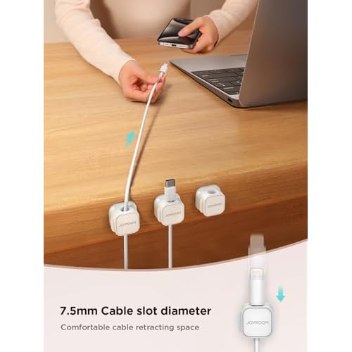6 Pack Magnetic Cable Clips [Cable Smooth Adjustable] Cord Holder, Under Desk Cable Management, JOYROOM Adhesive Wire Holder Keeper Organizer for Home Office Desk Phone Car Wall Desktop Nightstand