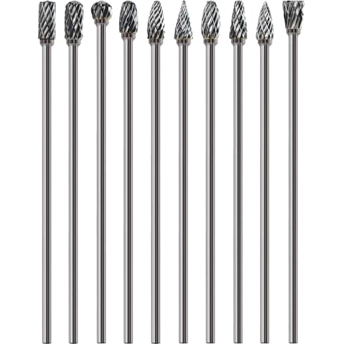 10Pcs Long Carbide Burr Set 1/8" Shank Total L 4.4" Compatible with Dremel Die Grinder Bits Port Grind Metal Cast Iron Steel Aluminum Cylinder Head Engine Intake Exhaust Manifold Tight Area