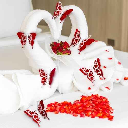 Love 3D Butterfly Wall Decor Summer Butterfly Wall Sticker Decoration Silver Red Double Deck Removable Sticker 3.85x4.6 inche for Valentine's Birthday Holiday Party Decoration-6pcs