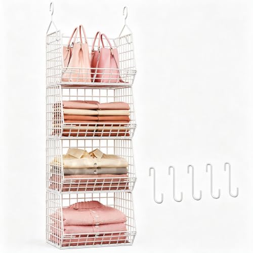 X-cosrack White 4-Tier Foldable Closet Hanging Organizer - Space Saver