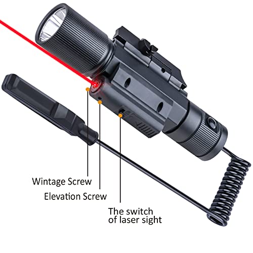 Red Laser Sight Combo, 800 Lumens Tactical Long Gun Flashlight 4 Modes Rail Mounted with Remote Pressure Switch