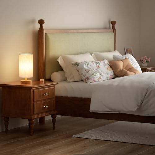 Fenmzee 9-Inch Cream Shade Wood Base Table Lamp with Inline Control and 3000K Bulb