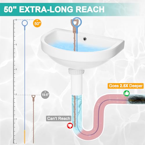EastLink Blue 50 Inch Extra-Long Reusable Drain Snake Clog Remover - Flexible & Heavy-Duty