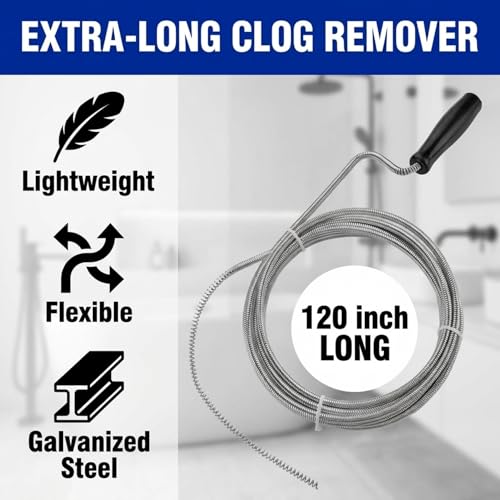 10ft Metal Drain Snake for Sink, Shower & AC Line Clog Removal