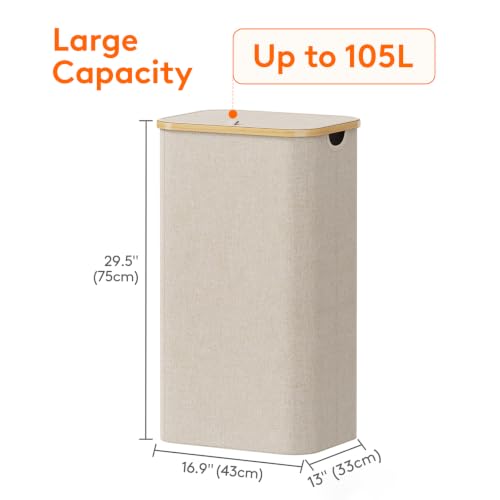 Lifewit 105L Large Laundry Basket with Lid & Removable Bag, Beige