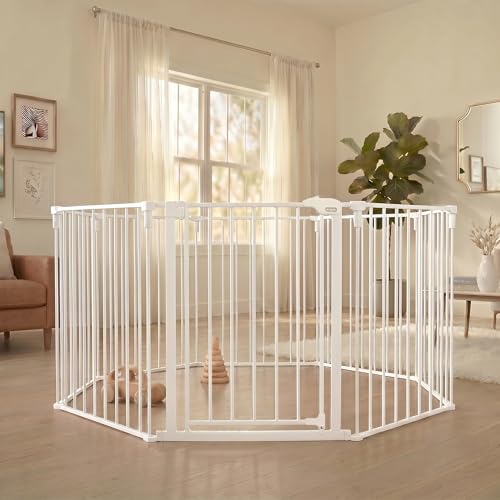 Regalo 24-192 Inch Metal 2-in-1 Baby Gate & Play Yard, White, Adjustable Width