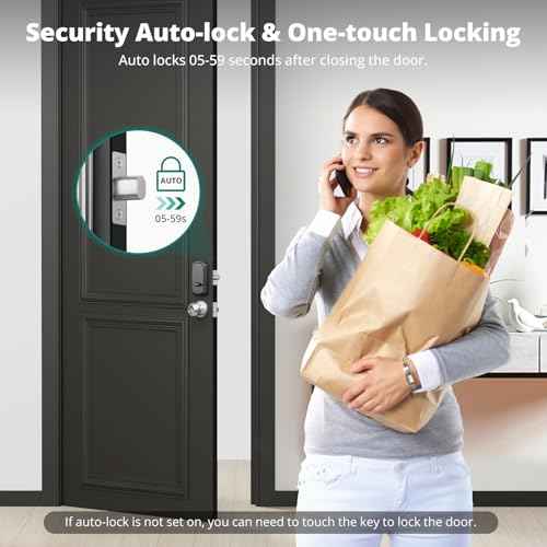DS10 Keyless Entry Door Lock - Fingerprint Door Lock with 2 Keys, Electronic Keypad Deadbolt, Smart Door Lock, Keypad Lock for Front Door, Auto-Lock & One Touch Locking - Satin Nickel