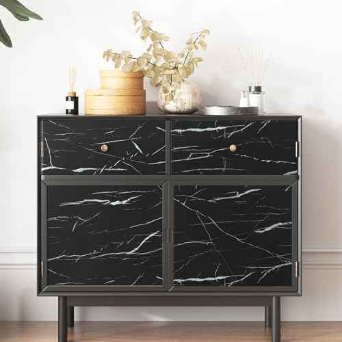Wallercity Thick Matte Black Marble Contact Paper Granite Peel and Stick Wallpaper for Countertop Cabinets Liner Waterproof Self-Adhesive Marble Wallpaper for Kitchen Bathroom Bedroom 15.8''x78.7''