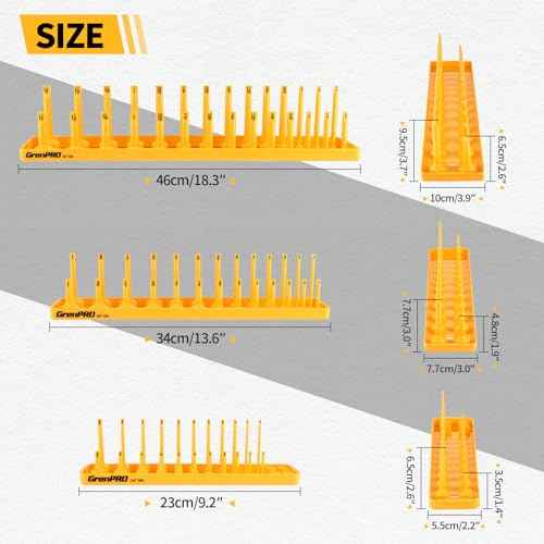 7PCS Socket Organizer Tray Set with Mini Folding Tray, Yellow & Black Magnetic Socket Holder for 1/4", 3/8", 1/2" Drive Metric and SAE Sockets