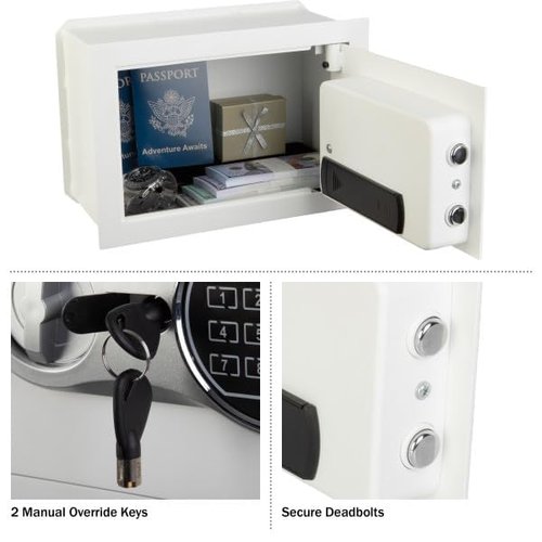 Wall Safe - Digital Safety Box with Passcode for Quick Access and Backup Key - Personal Safe for Cash or Jewelry - Wall Safes by Paragon (White)