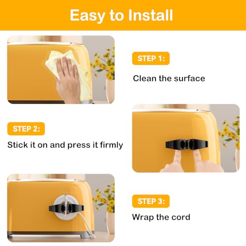 Cord Organizer for Kitchen Appliances 6Pcs Adhesive Cord Holder (2 Black, 2 White, 2 Grey) Daisyhome