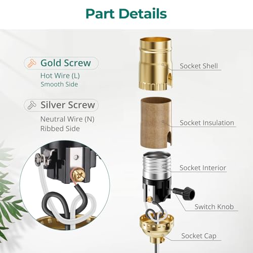 DiCUNO Gold 3-Way Lamp Socket Replacement UL Listed E26 Repair Kit