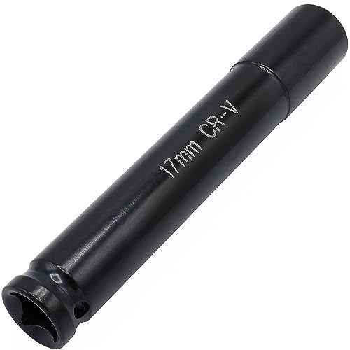 1/2" Drive by 17mm Deep Impact Socket, Heat-Treated CR-V Steel 6" Length, 6-Point Metric Size (17mm)