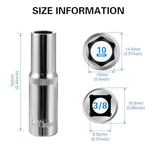 6-Pc 10mm Deep Sockets, 6-Point, 3/8-Inch Drive - Heavy Duty & Affordable Chrome Vanadium Steel, Fits Snap-on, Craftsman, DeWalt - Metric Standard Socket for Auto Repair, DIY & More