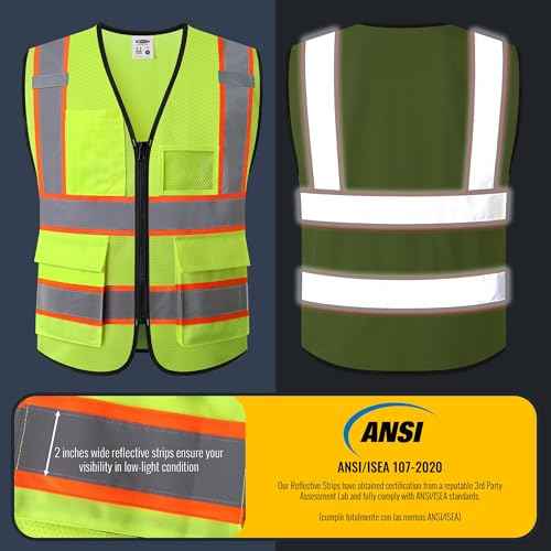 JKSafety Safety Vest for men women Hi Vis Vest with Pockets and Zipper Class 2 High Visibility Meet ANSI Standard BX320