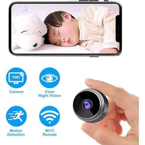 Mini Camera for Home Use, Mini Security Wireless WiFi Camera, HD 1080P Indoor/Outdoor Night Vision Nanny Cam for Baby, Pets, Compatible with Smartphone, Tablets(Black)