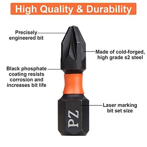 Pro PZ2 Bit Assortment - Screwdriver Bits Set 20Pcs, 25mm Length, Pozi Screwdriver Bit, 1/4 Inch Hex Shank, with Storage Box