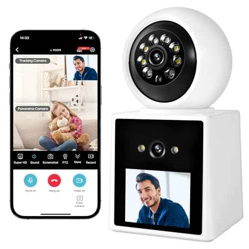 Two-Way Video Call Security Camera with HD Screen, 1080P Indoor Home Security Camera, Indoor House Sitter Camera, Baby/Elderly/Sitter/Dog/Pet Camera with Mobile Apps