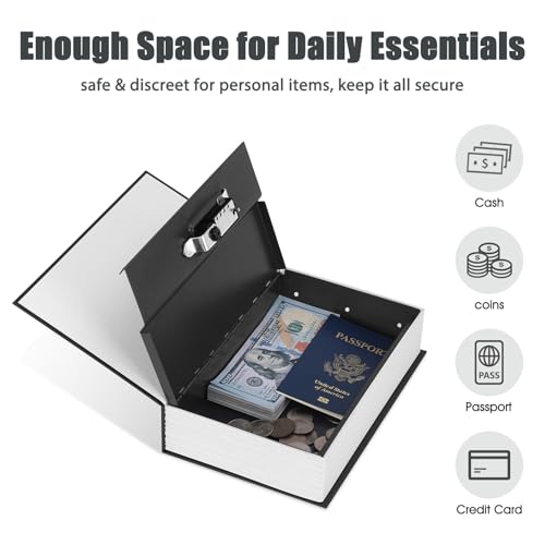 KYODOLED Large Black Dictionary Book Safe with Combination Lock - Hidden Money Security Box 9.5" x 6.2" x 2.2"