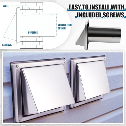 4" Dryer Vent Cover with Stainless Steel Bird Guard - Silver (Gisafai)