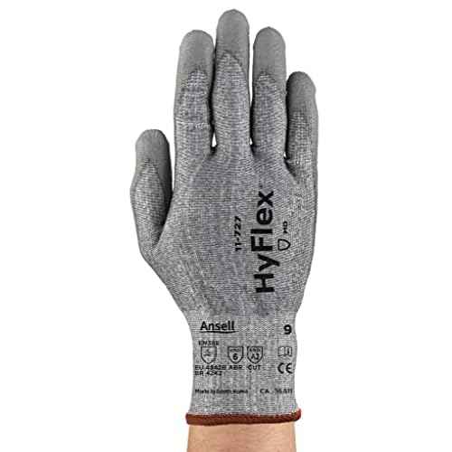 HyFlex Ansell 11-727 Ultralight Cut-Resistant Industrial Gloves w/Reinforced Palm for Machinery, Auto, Warehousing Grey