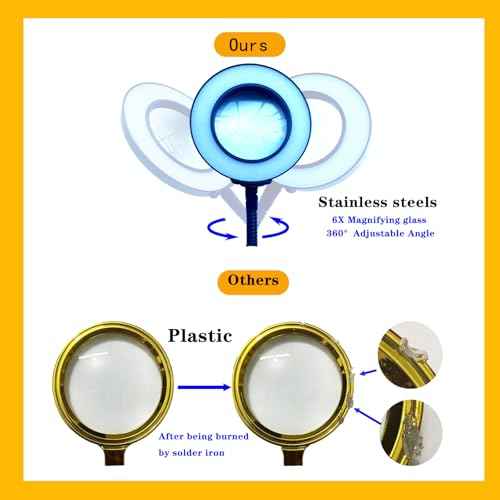 Soldering Station Helping Hands with Magnifying Glass with Light Third Hand Solder Tool Circuit Board Welding Kit PCB Holder Heavy Duty Base Plate | Four Flexible Arms