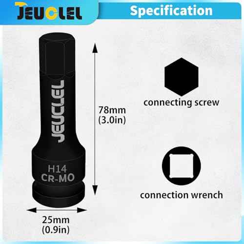 14mm Hex Impact Bit Socket, H14 1/2-Inch Impact Drive Allen Socket, Cr-Mo Steel Lengthen Hex Screwdriver Adapter for Electric Ratchet Wrenches Fastening Screws