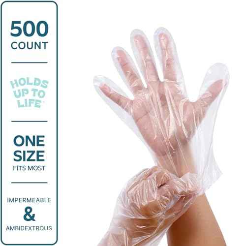 GUSTO Disposable Poly Gloves for Food Prep, Cooking & Food Service ? Clear Plastic, Latex & Powder Free, One Size