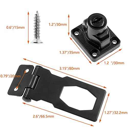 2 Packs 2.5 Inch Hasp Lock With Keys, Stainless Steel Latch, Twist Knob Keyed Locking for Cabinet Small Door, Flat Black