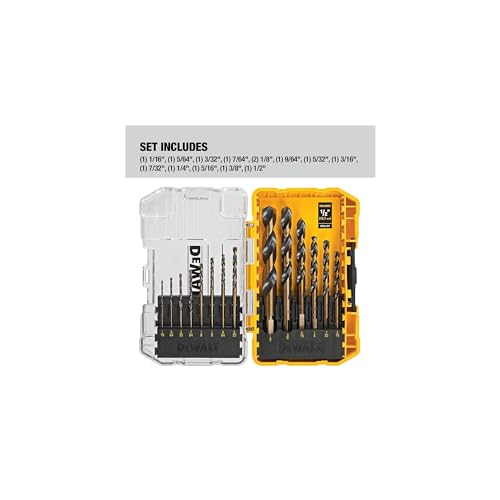 DEWALT 14-Piece Drill Bit Set with 3-Flats Shank, 135° Split Point for Wood, Metal, Plastic — Pack of 1