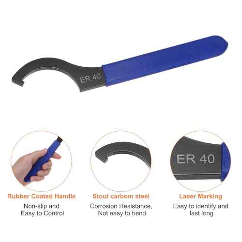 HARFINGTON C Hook Spanner Wrench ER40 Nut Shock Wrench Steel Chuck Nut with Blue Non-slip Handle for Lathe Clamping