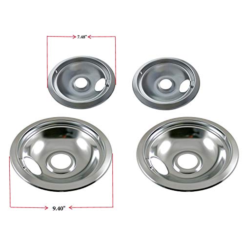 Frigidaire/Kenmore Chrome Drip Pan Set Replacement - 6" & 8" (2 ea), USA Made